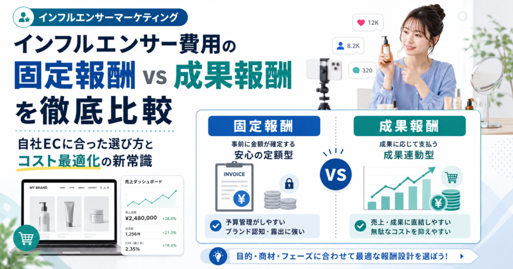 インフルエンサー費用の固定報酬vs成果報酬を徹底比較｜自社ECに合った選び方とコスト最適化の新常識